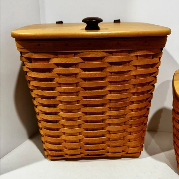 Longaberger Maple Wood Lidded Basket Set New - Picture 13 of 14